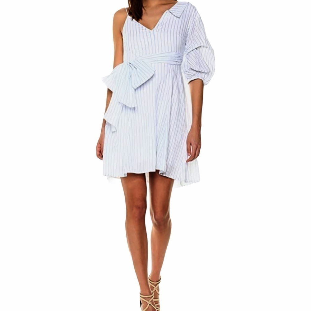 ASTR The Label One Shoulder Ruched Sleeve Dress Size S NEW
